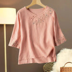 Bestickte Bluse mit asymmetrischem Kragen – Léana Bestickte Bluse mit asymmetrischem Kragen – Léana Louise Perrin Rosa S 