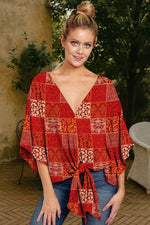 Bedruckte Bluse mit Ausschnitt – Mireia Bedruckte Bluse mit Ausschnitt – Mireia Louise Perrin Rostrot S 