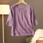 Bestickte Bluse mit asymmetrischem Kragen – Léana Bestickte Bluse mit asymmetrischem Kragen – Léana Louise Perrin Violett S 