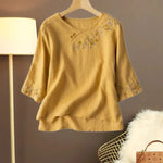 Bestickte Bluse mit asymmetrischem Kragen – Léana Bestickte Bluse mit asymmetrischem Kragen – Léana Louise Perrin Gelb S 