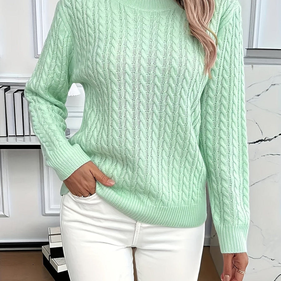 Gestrickter Zopf-Pullover – Manon Gestrickter Zopf-Pullover – Manon Louise Perrin Minzgrün S 