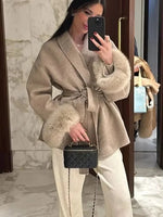 Jacke mit Gürtel – Mireille Jacke mit Gürtel – Mireille Louise Perrin Beige Meliert S 